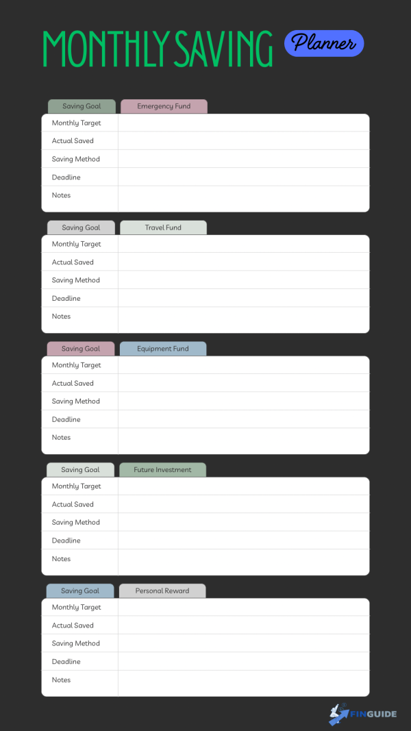 FINGUIDE Monthly Budget Tracker (Downloadable)